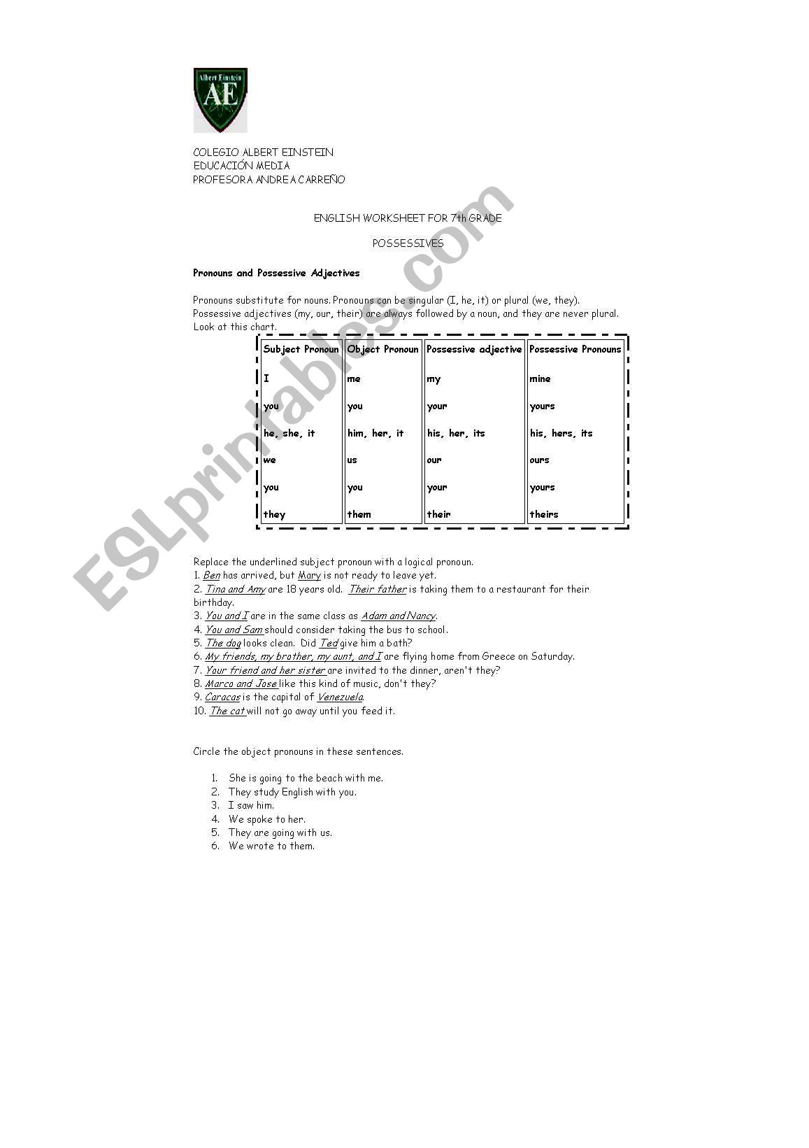 possessives worksheet