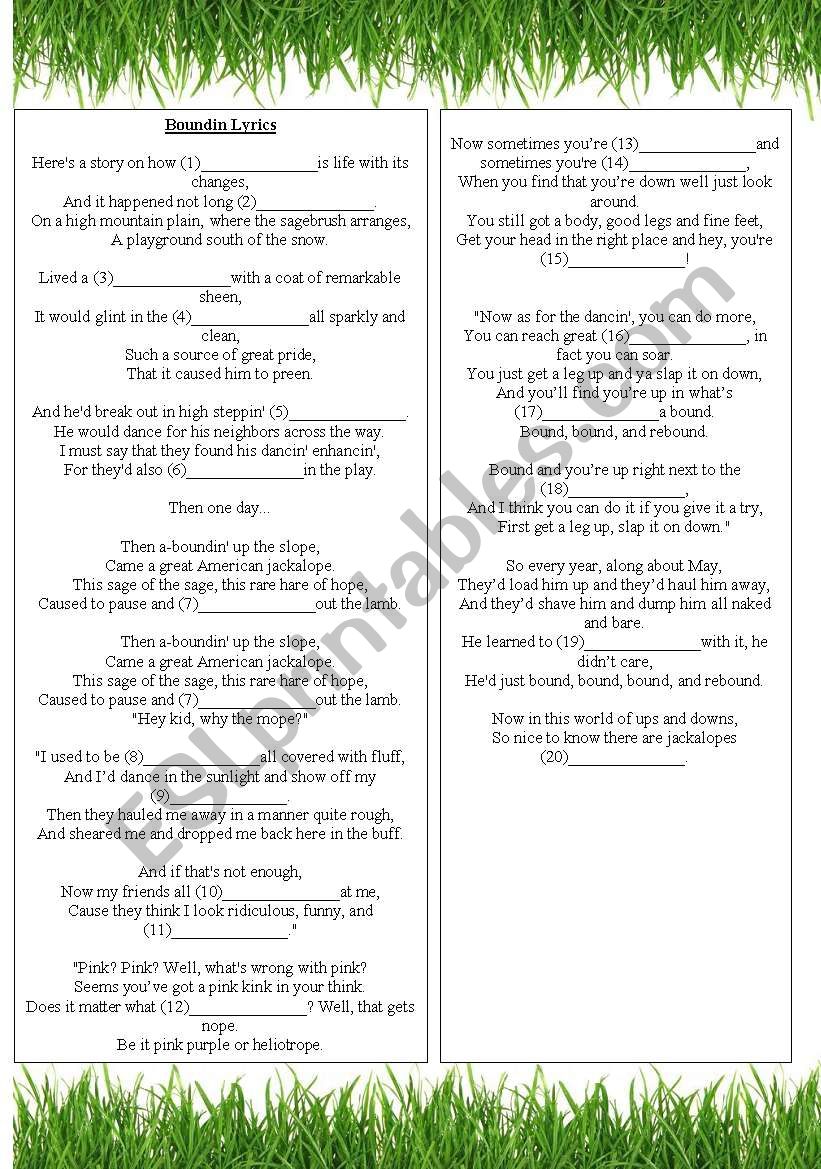 Disney Pixar´s Boundin´ Exercise 1 - ESL worksheet by rachelsca