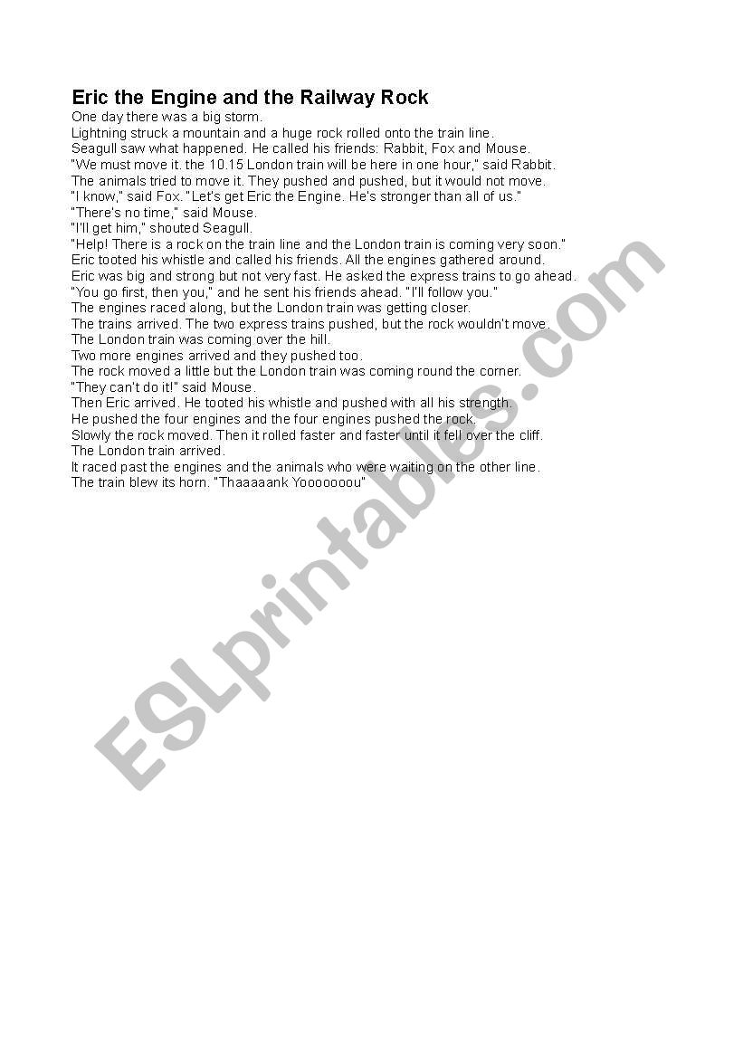 eric the engine story worksheet