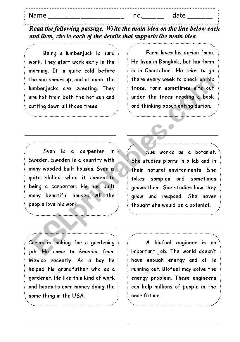 Free Printable Main Idea Worksheets