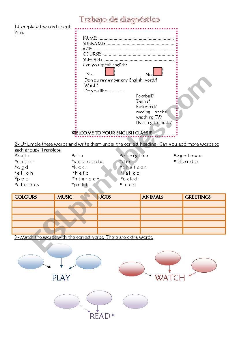 Trabajo de diagnstico worksheet