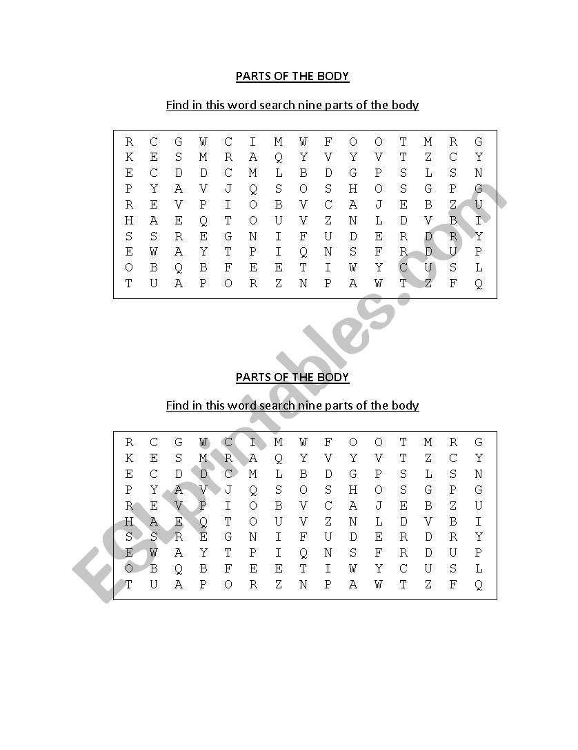 PARTS OF THE BODY worksheet