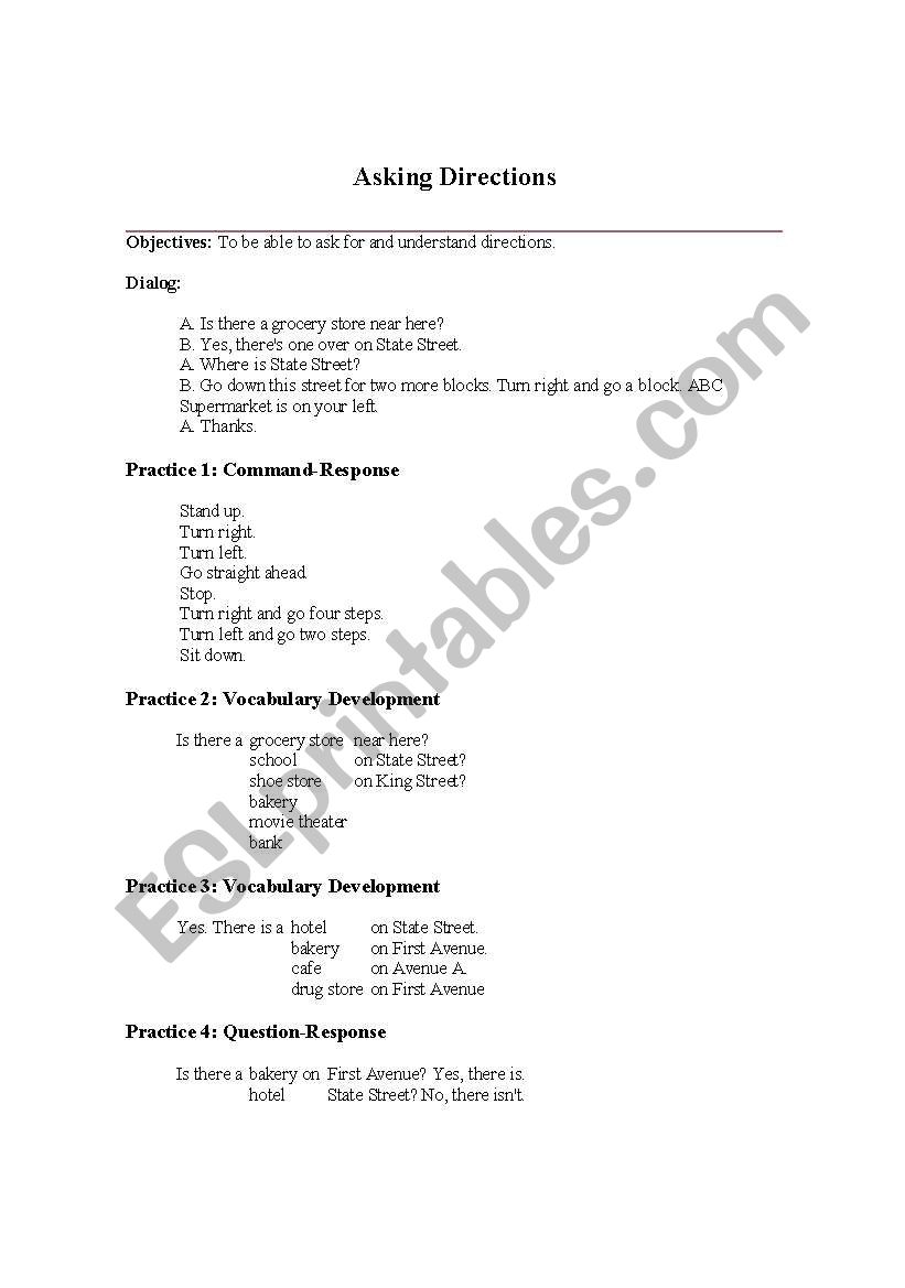 Directions worksheet