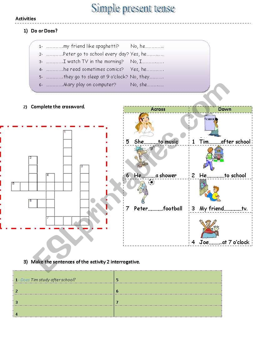 Simple present tense worksheet