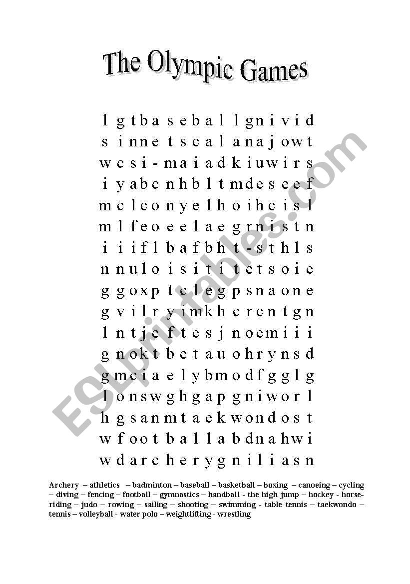 English Worksheets The Olympic Games Word Search 