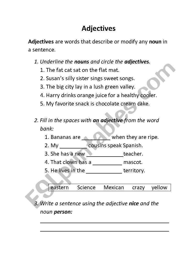 Adjectives worksheet