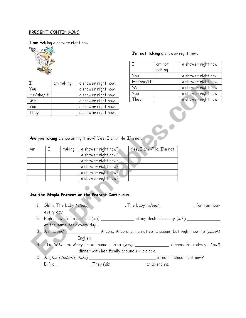 Present contunous structure worksheet