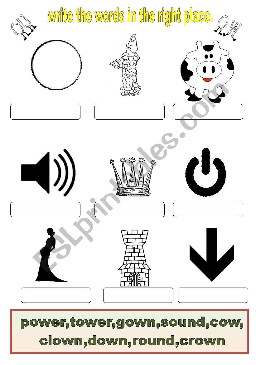 English worksheets: ou-ow sounds
