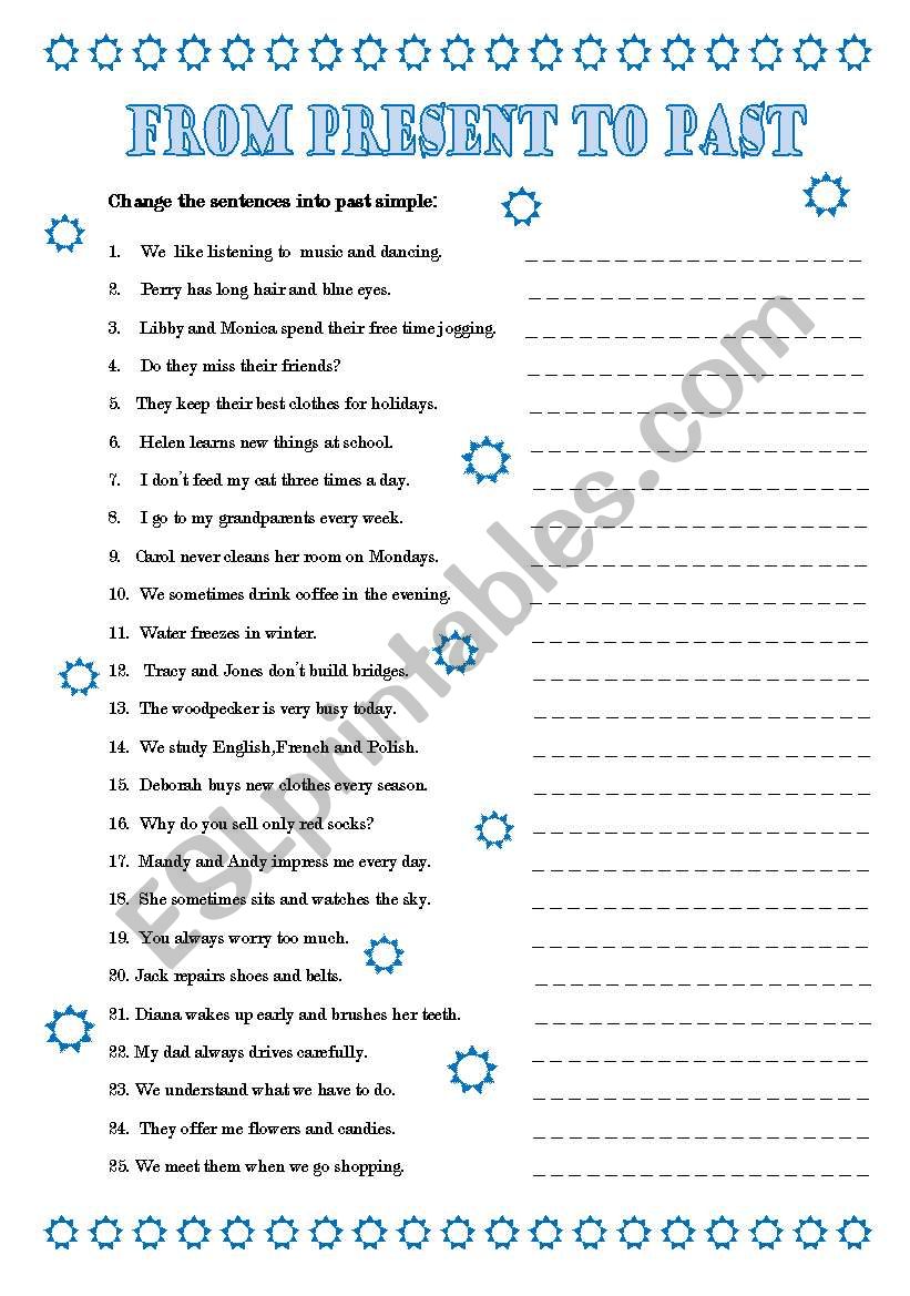 from present to past worksheet