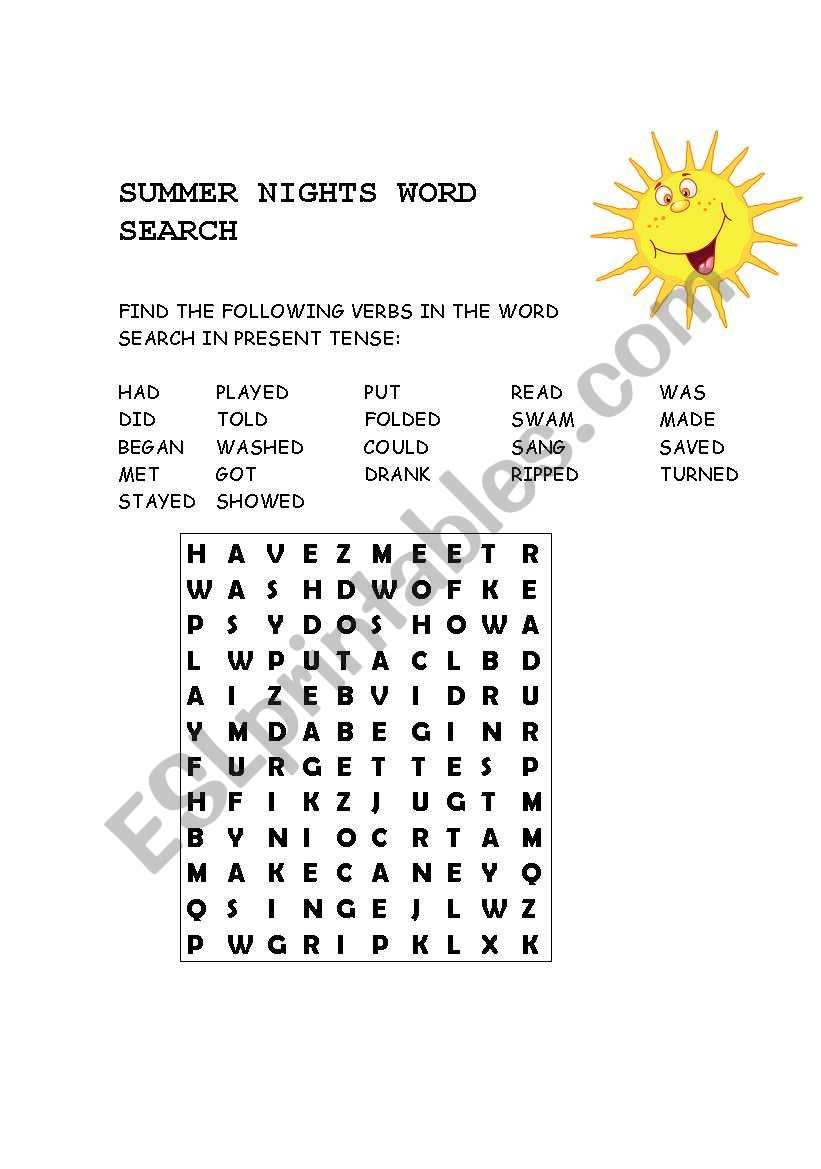 Word search worksheet