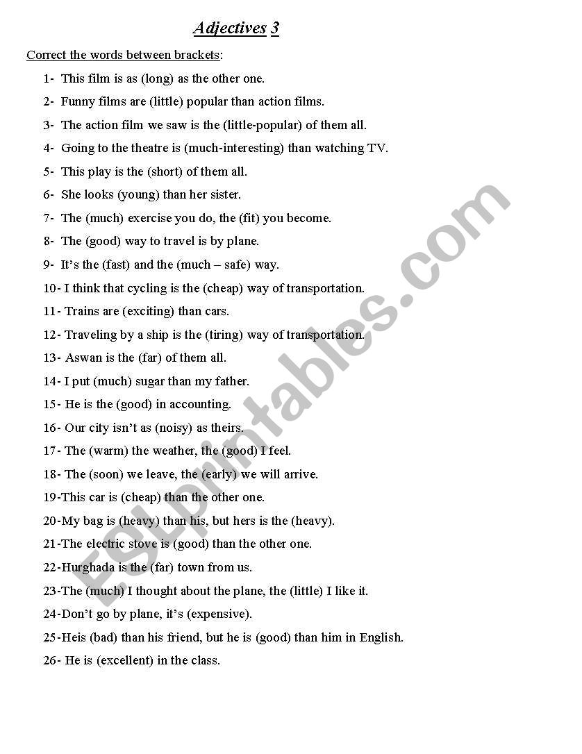 Adjectives worksheet