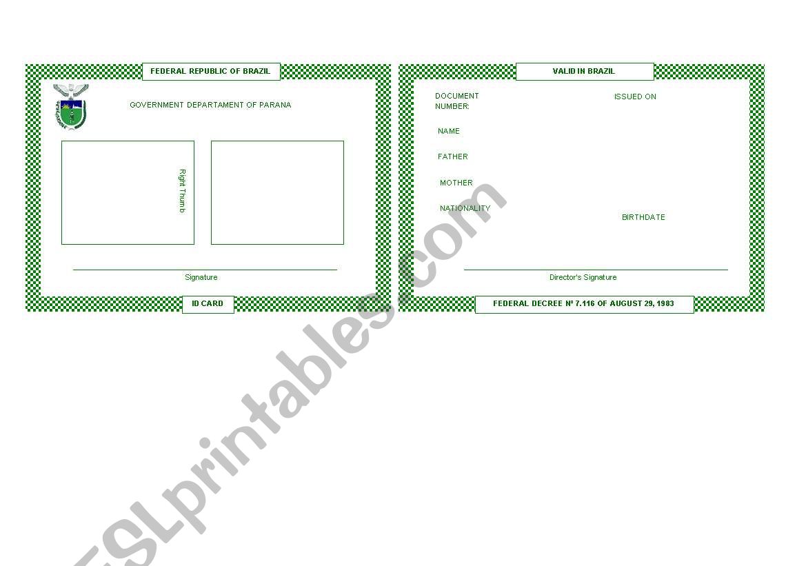 Brazilian ID Card  worksheet