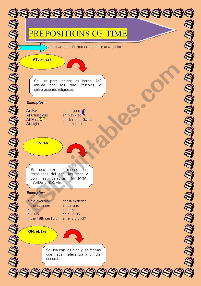 PREPOSITIONS OF TIME worksheet