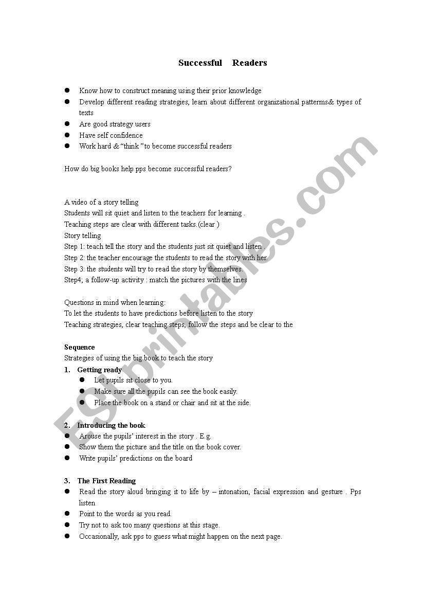 How to be a successful reader worksheet