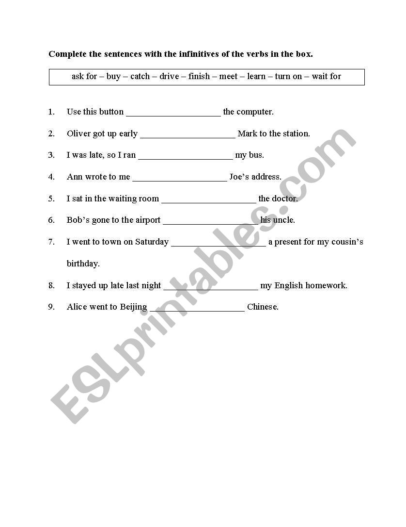 Infinitive verbs worksheet