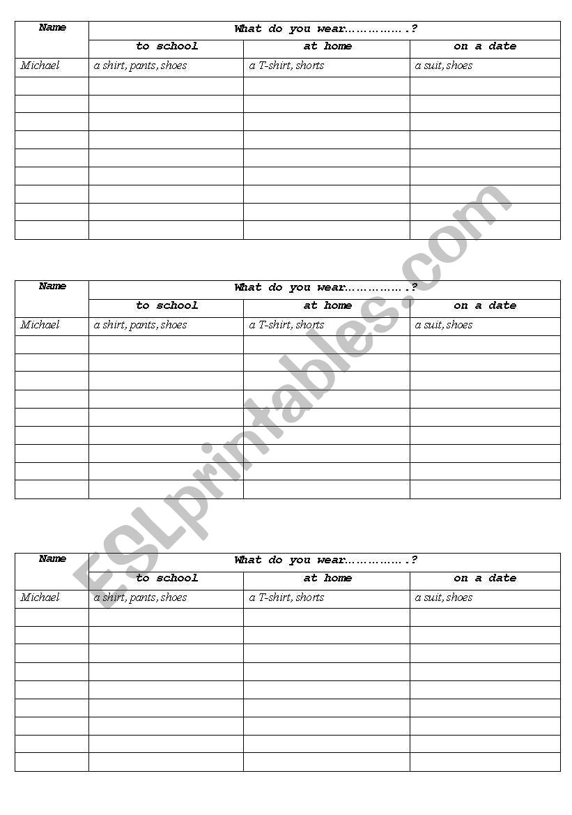 Clothes worksheet