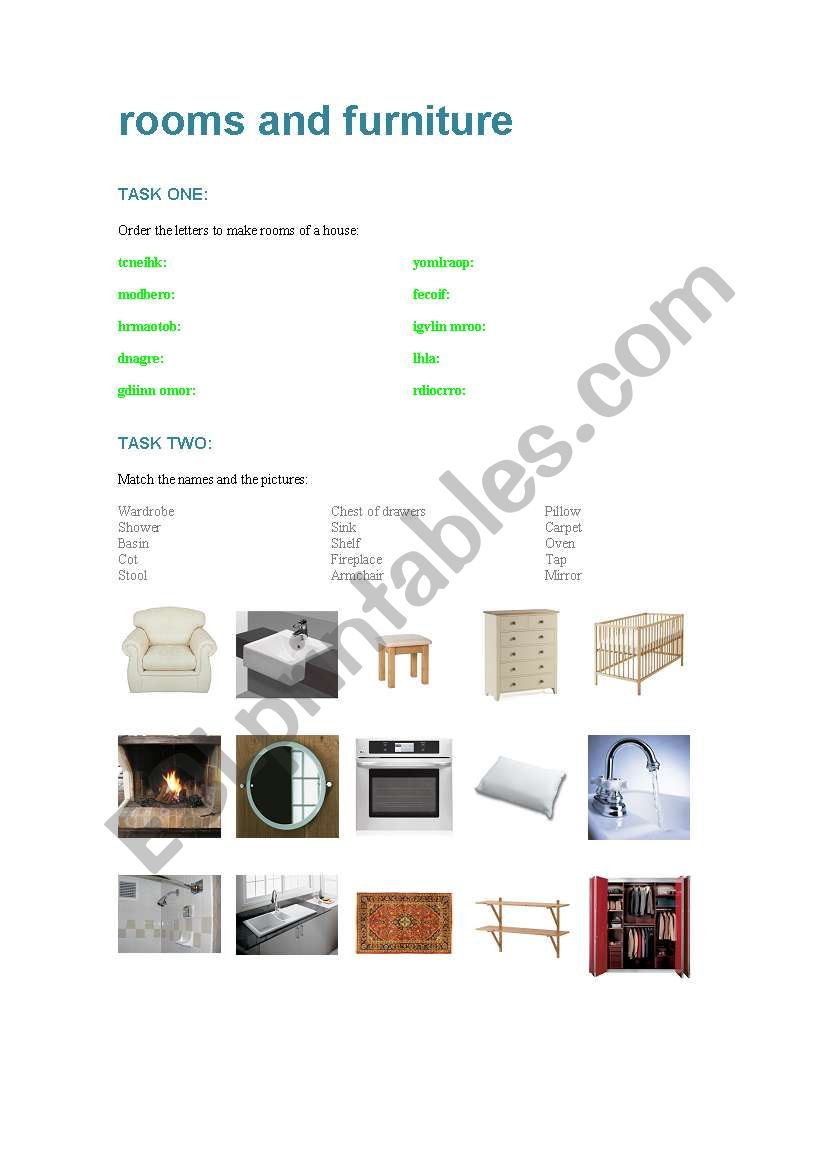 Rooms and furniture worksheet