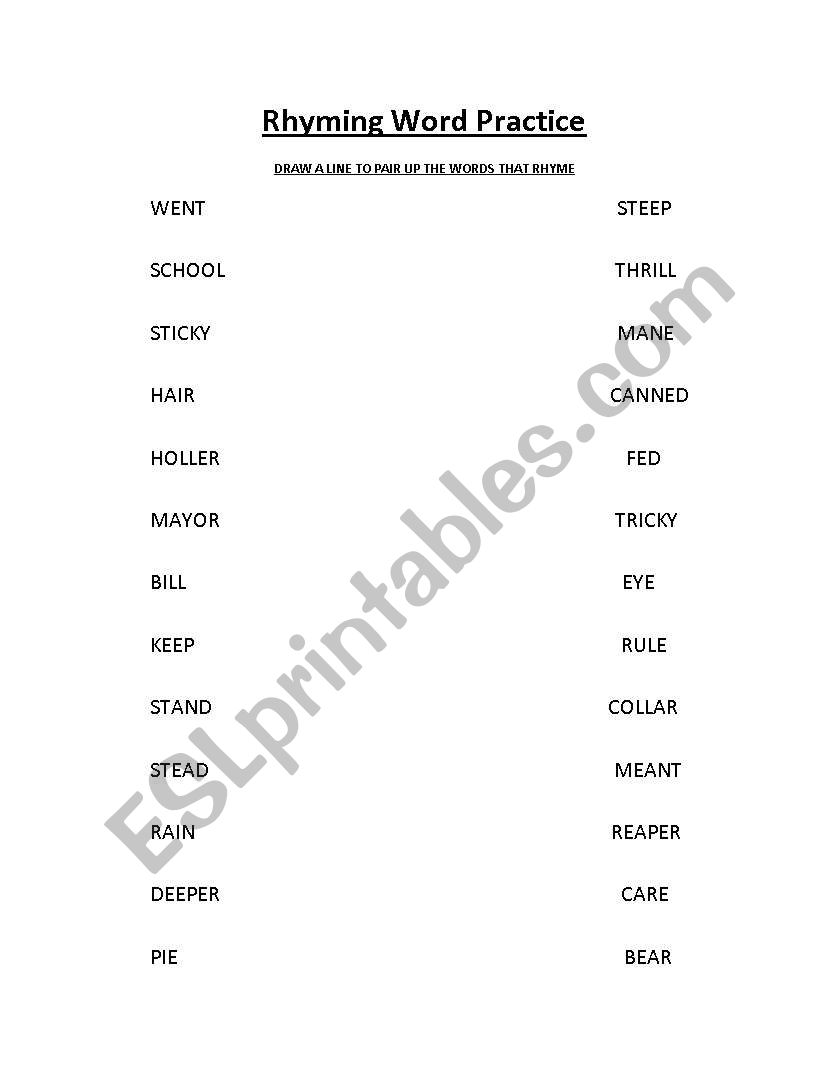 Rhyming Words worksheets and online exercises