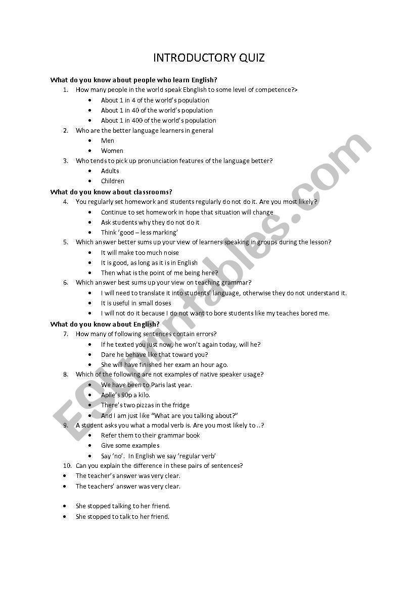 Introductory Quiz 