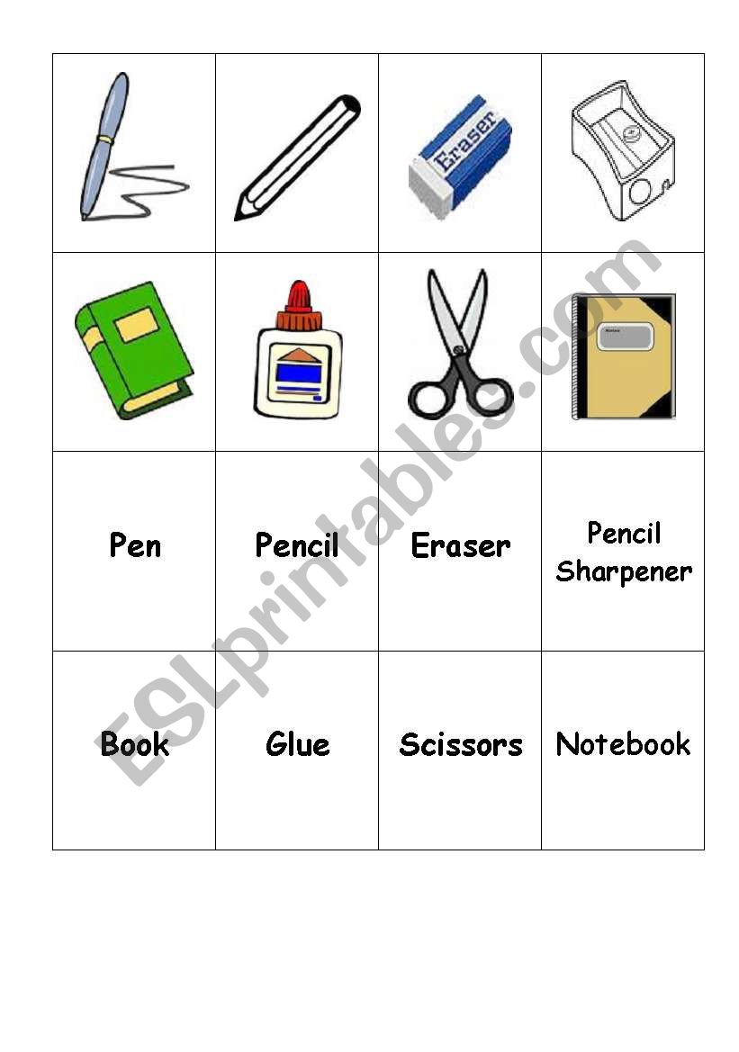 School Objects Memory Game worksheet
