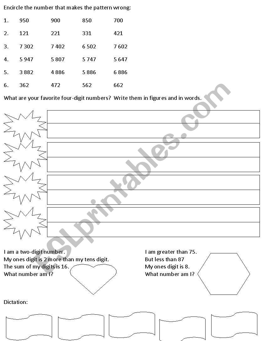 Math pattern, words, value, place value