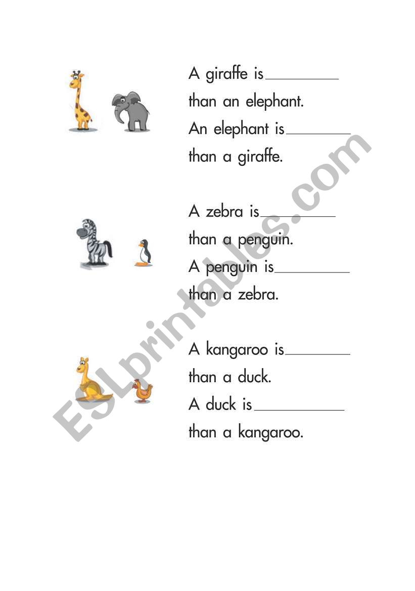 English worksheets: taller/shorter