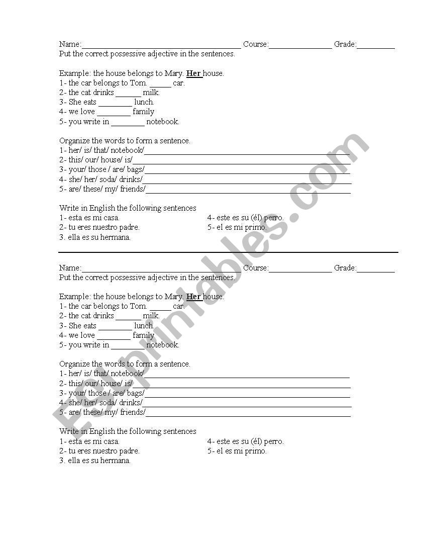 possessive worksheet