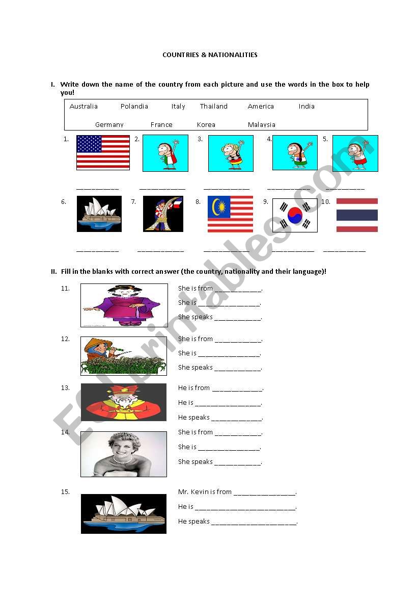 countries worksheet