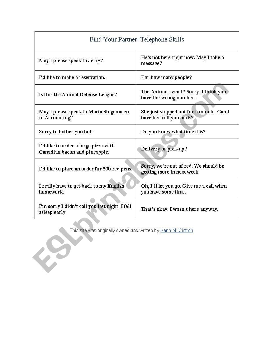 Role Play worksheet