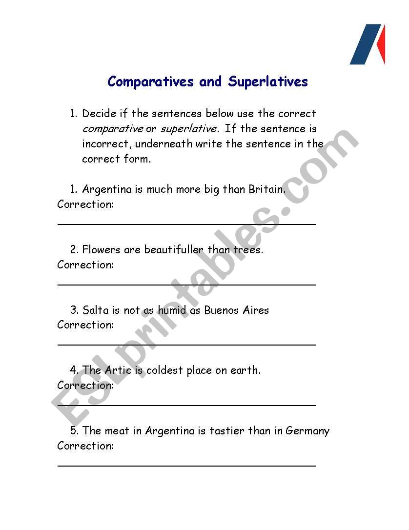 Comaaratives and superatives worksheet