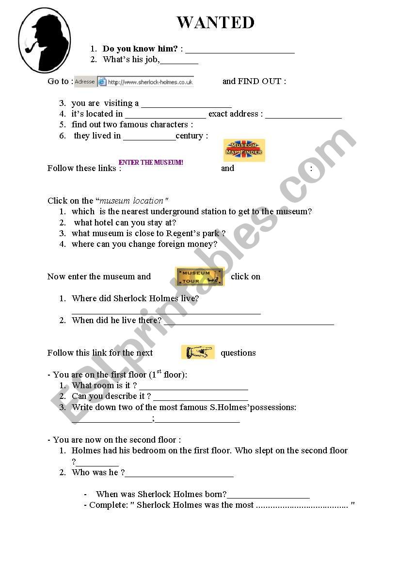 Sherlock Holmes webuqest worksheet