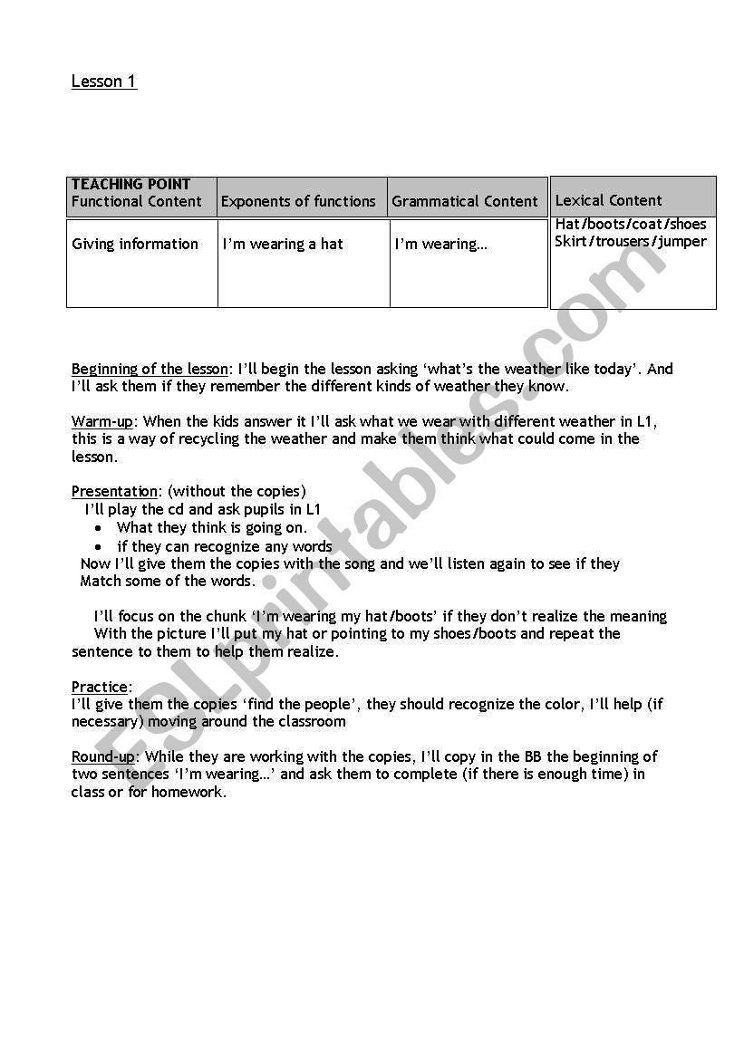 Lesson One worksheet