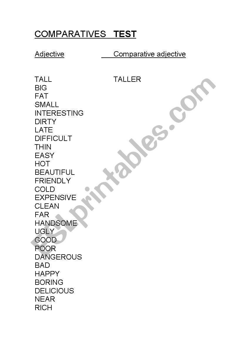 comparative adjectives worksheet