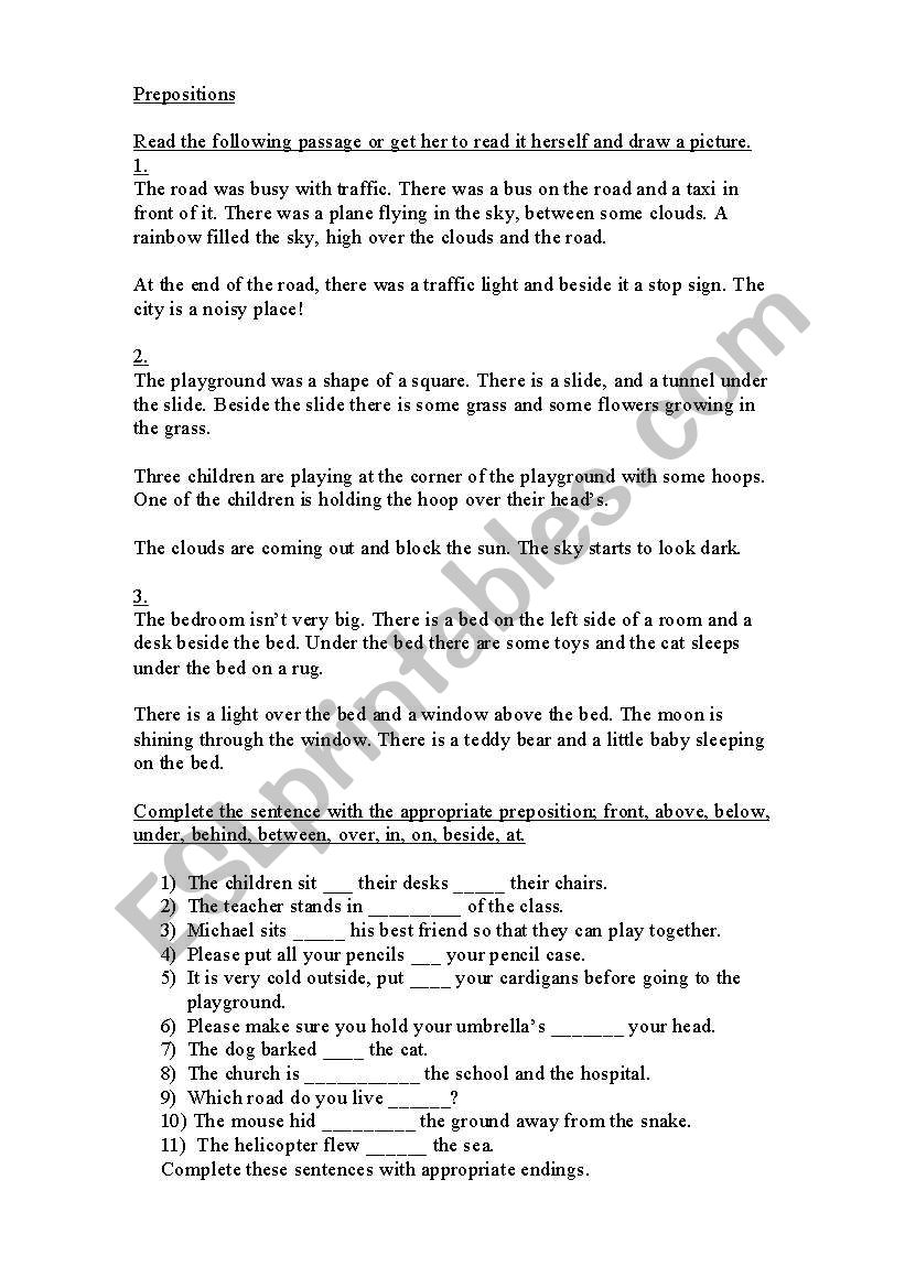 Prepositions worksheet