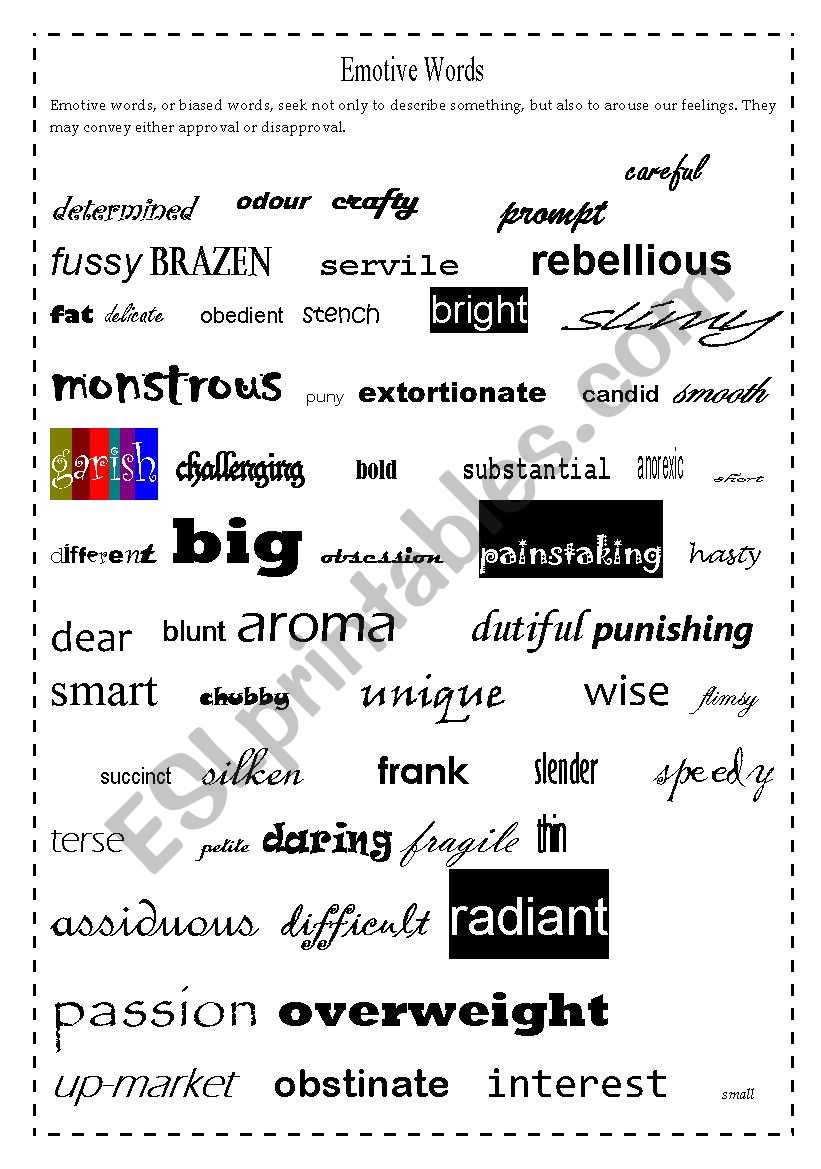Vocabulary Emotive Words ESL Worksheet By UmangiShah