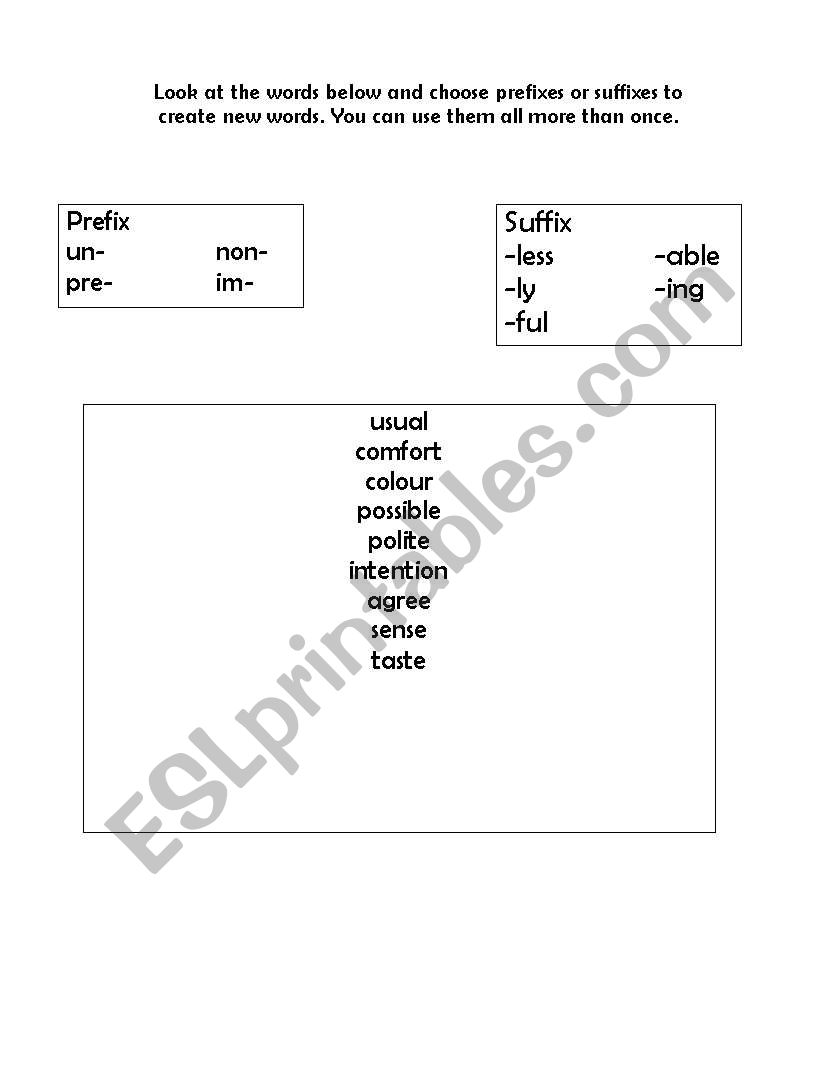 prefix and suffix worksheet worksheet