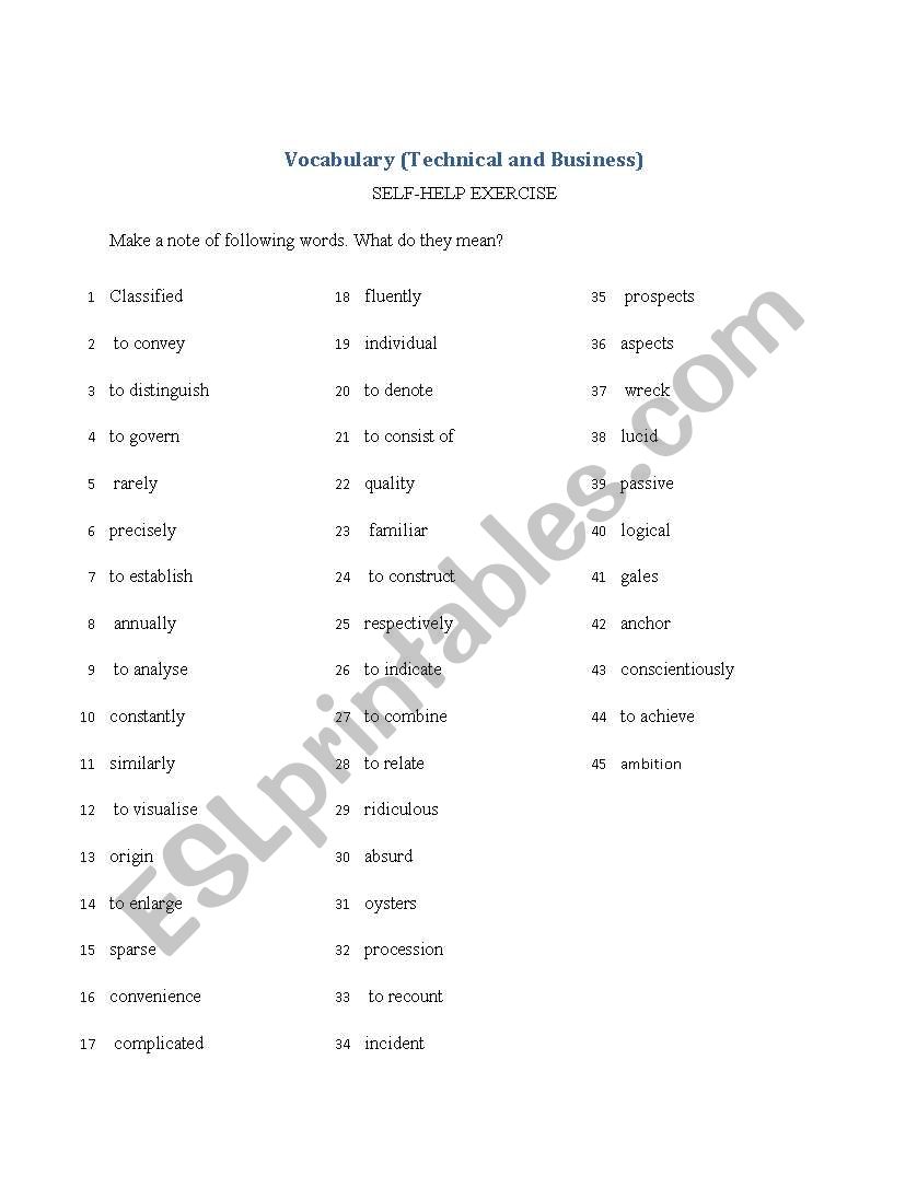 Vocabulary worksheet