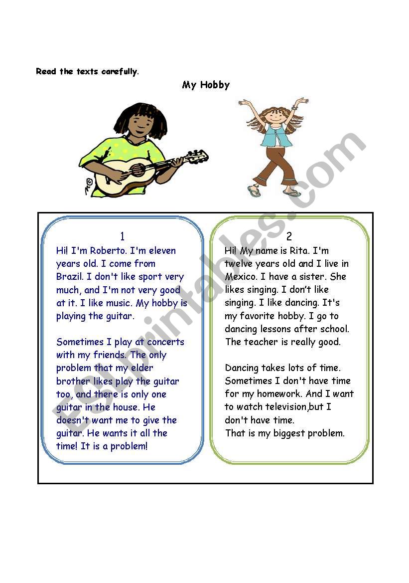 hobbies worksheet