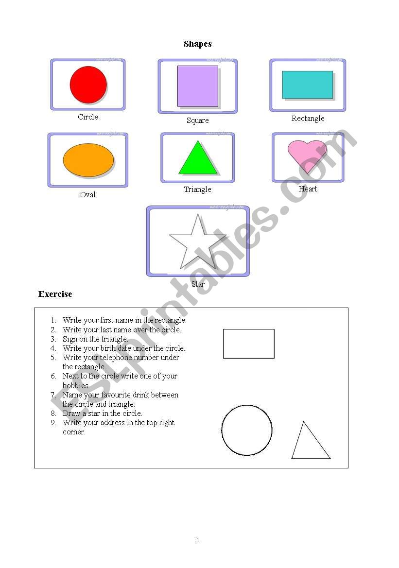 SHAPES worksheet