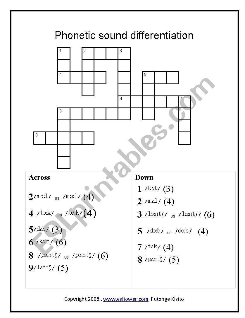 phonetic crossword puzzle worksheet
