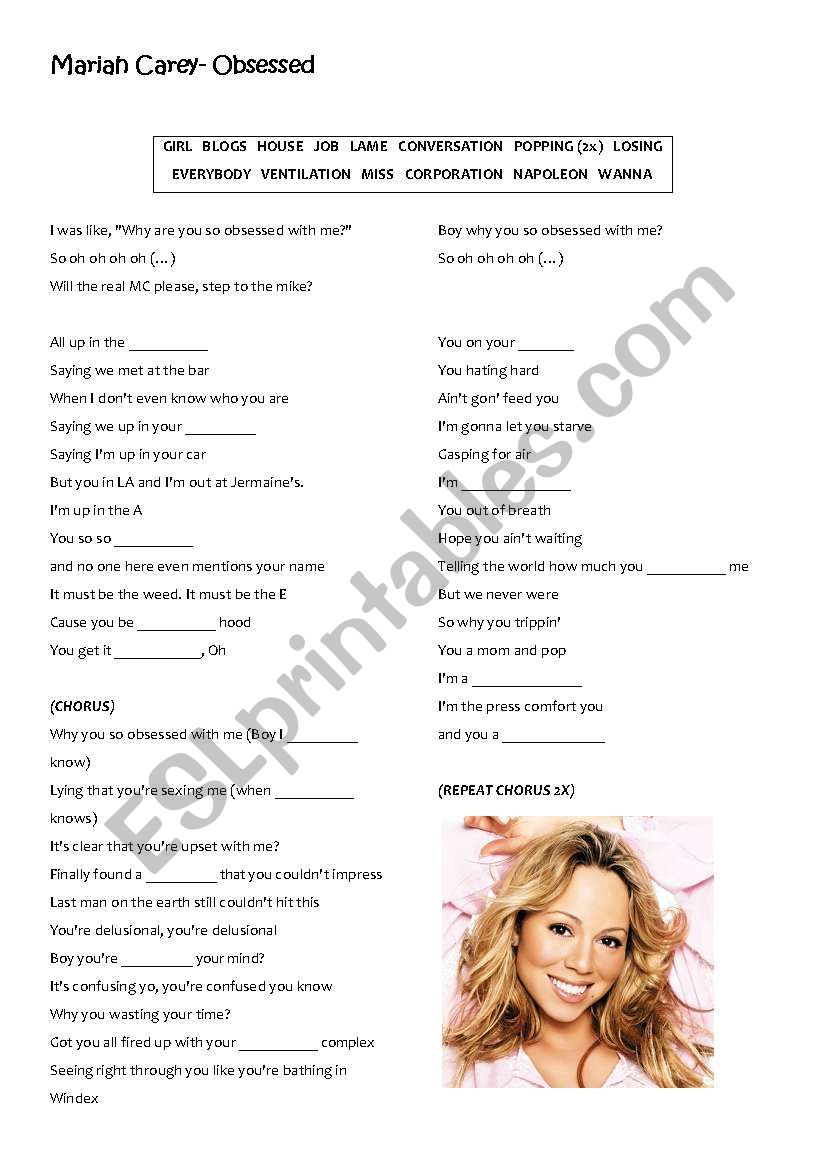 English worksheets: Mariah Carey- Obsessed