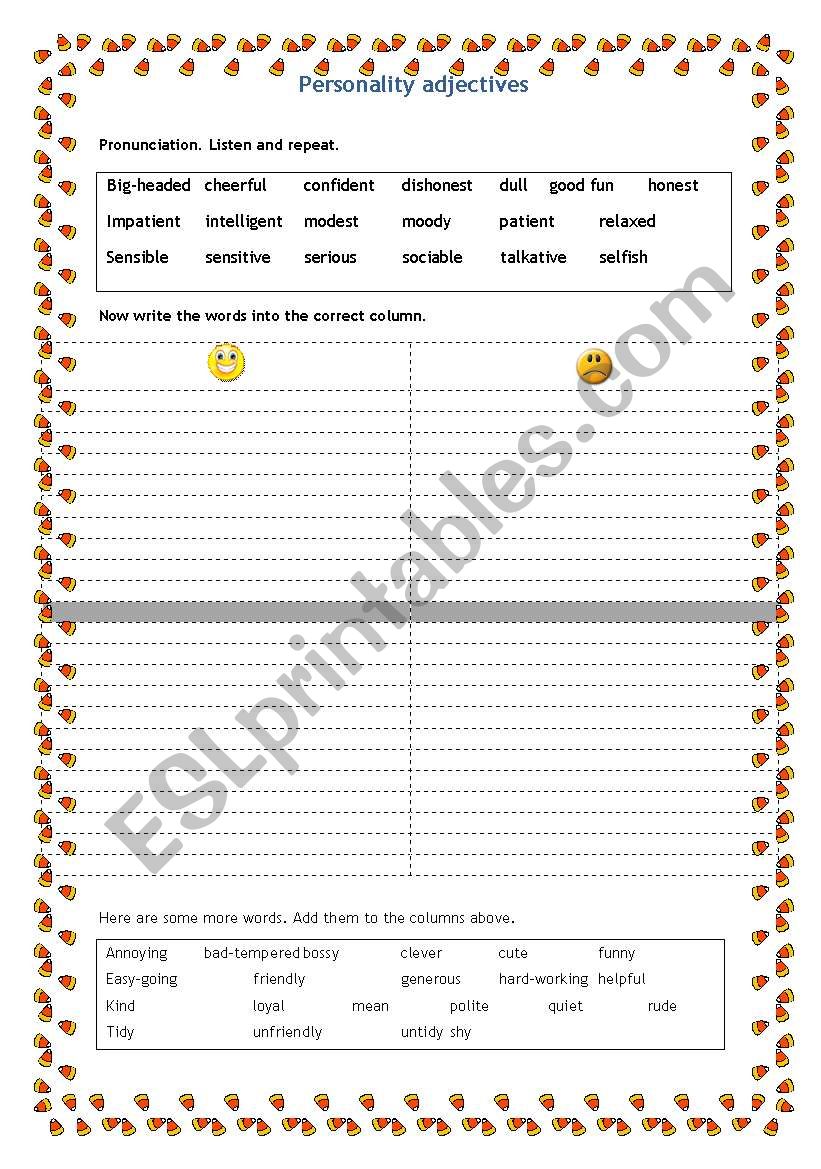 Personality Adjectives worksheet