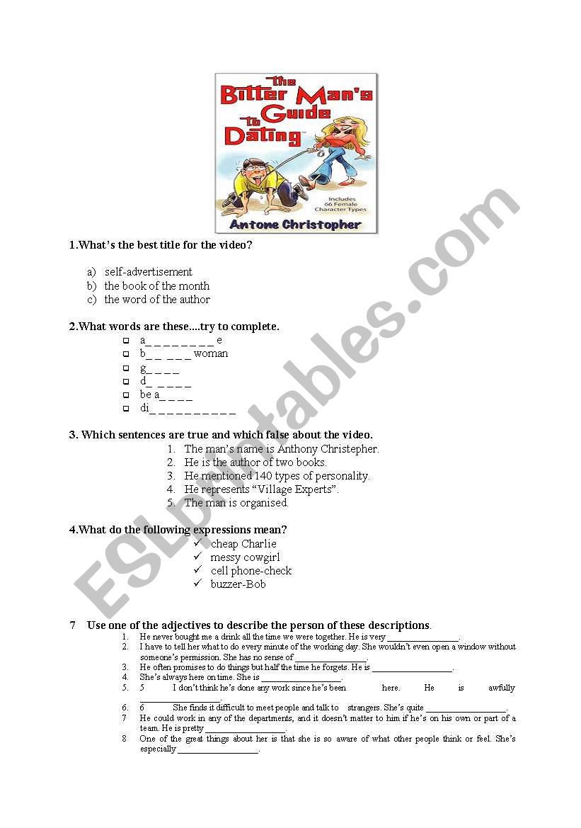 personality with dvd worksheet