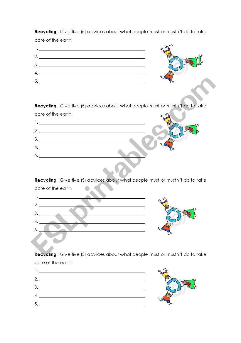 Recycling  worksheet