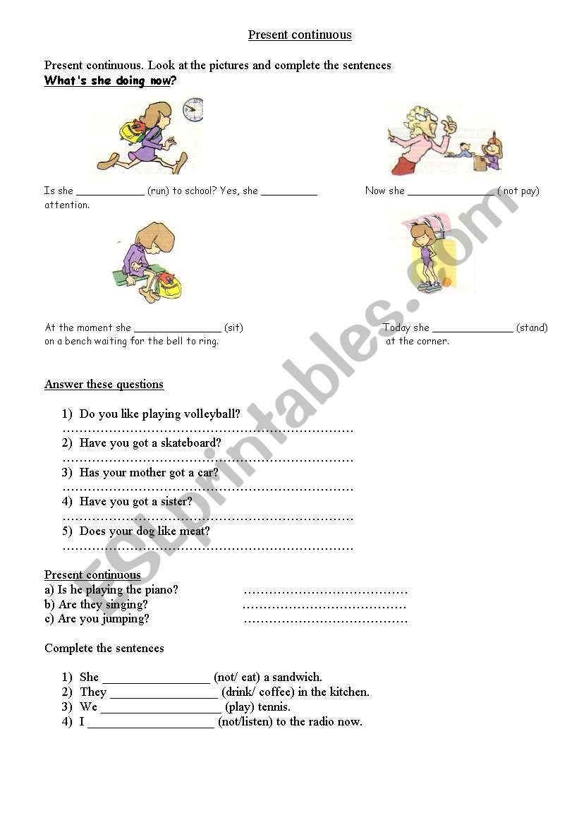 Present continuous worksheet