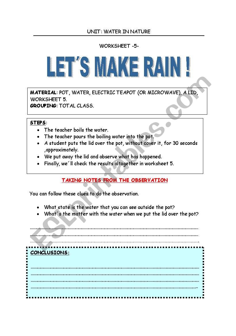 Lets make rain worksheet