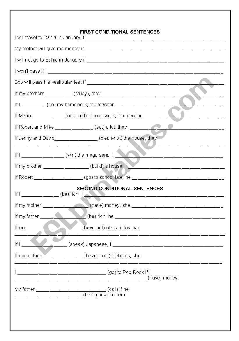 CONDITONAL WRITTEN EXERCISES worksheet