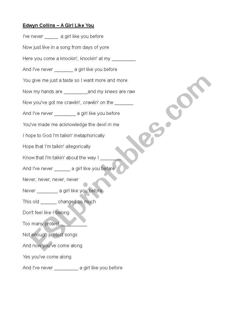 A girl like you worksheet