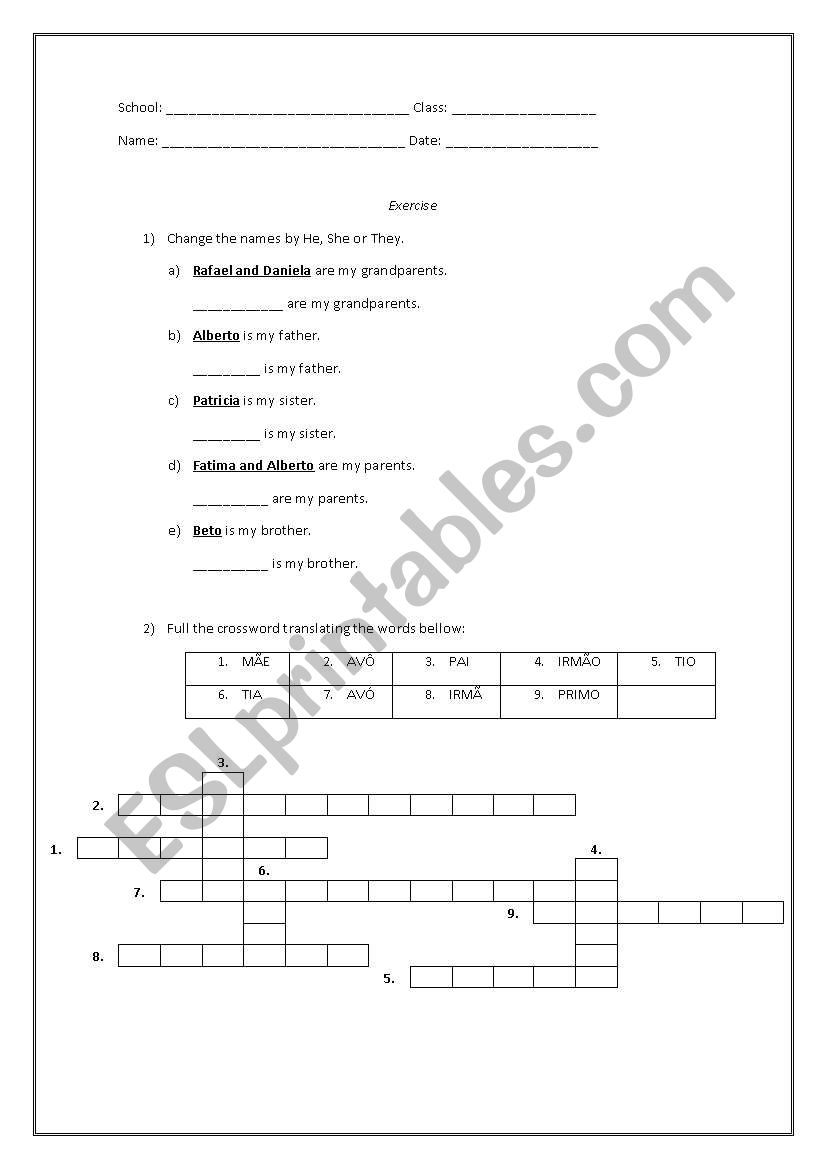 Family worksheet