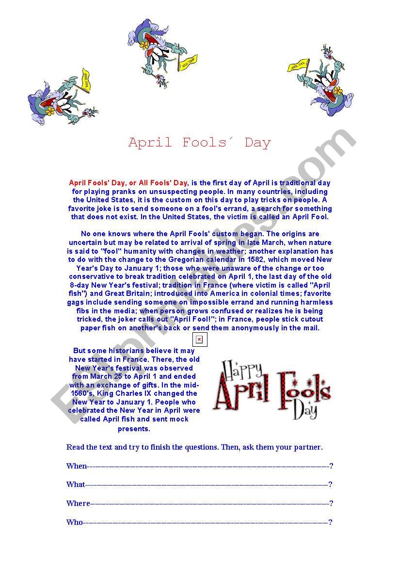 April Fools´Day Facts and History ESL worksheet by renca